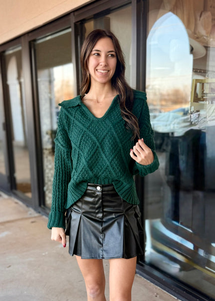 Making Time Hunter Green Collared Sweater
