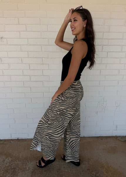 Now You See Me Taupe Zebra Pants