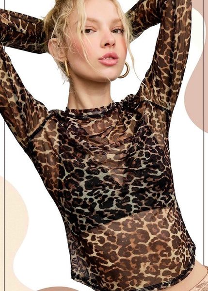 Leopard Long Sleeve Mesh Top