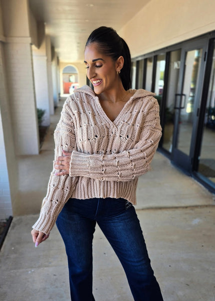Classy Season Collared Oatmeal Sweater