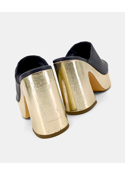 Shu Shop Glenda Black/Gold Chunky Heel Sandal