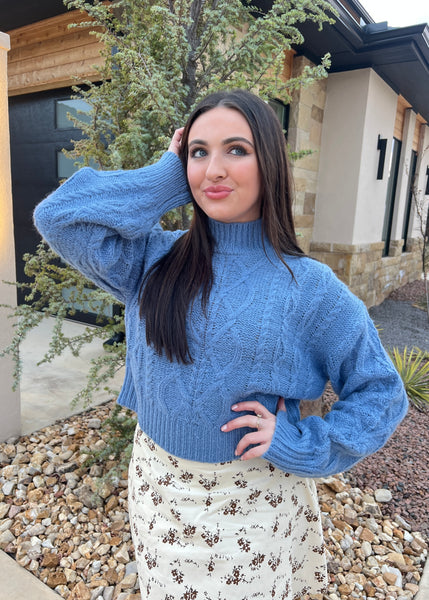 Starry Night Gray Blue Cable Knit Sweater