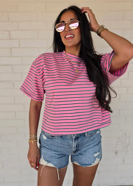 Loud & Clear Pink/Green Striped Pullover Tee