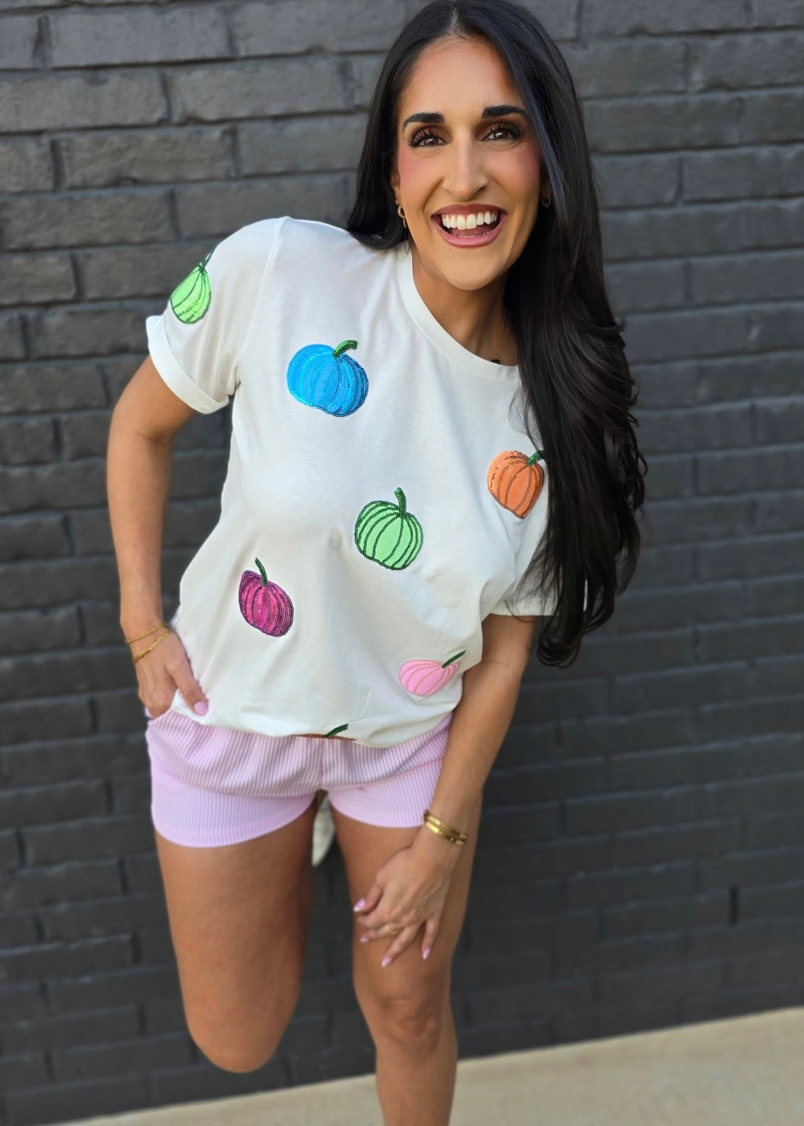Pumpkin Party Sequin Colorful Pumpkin Tee