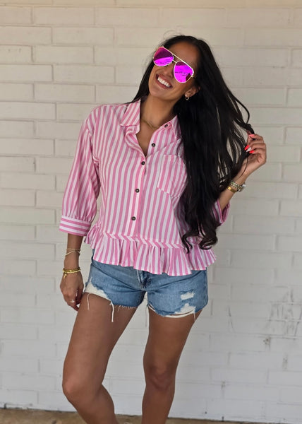 No Strategy Pink & White Striped Top