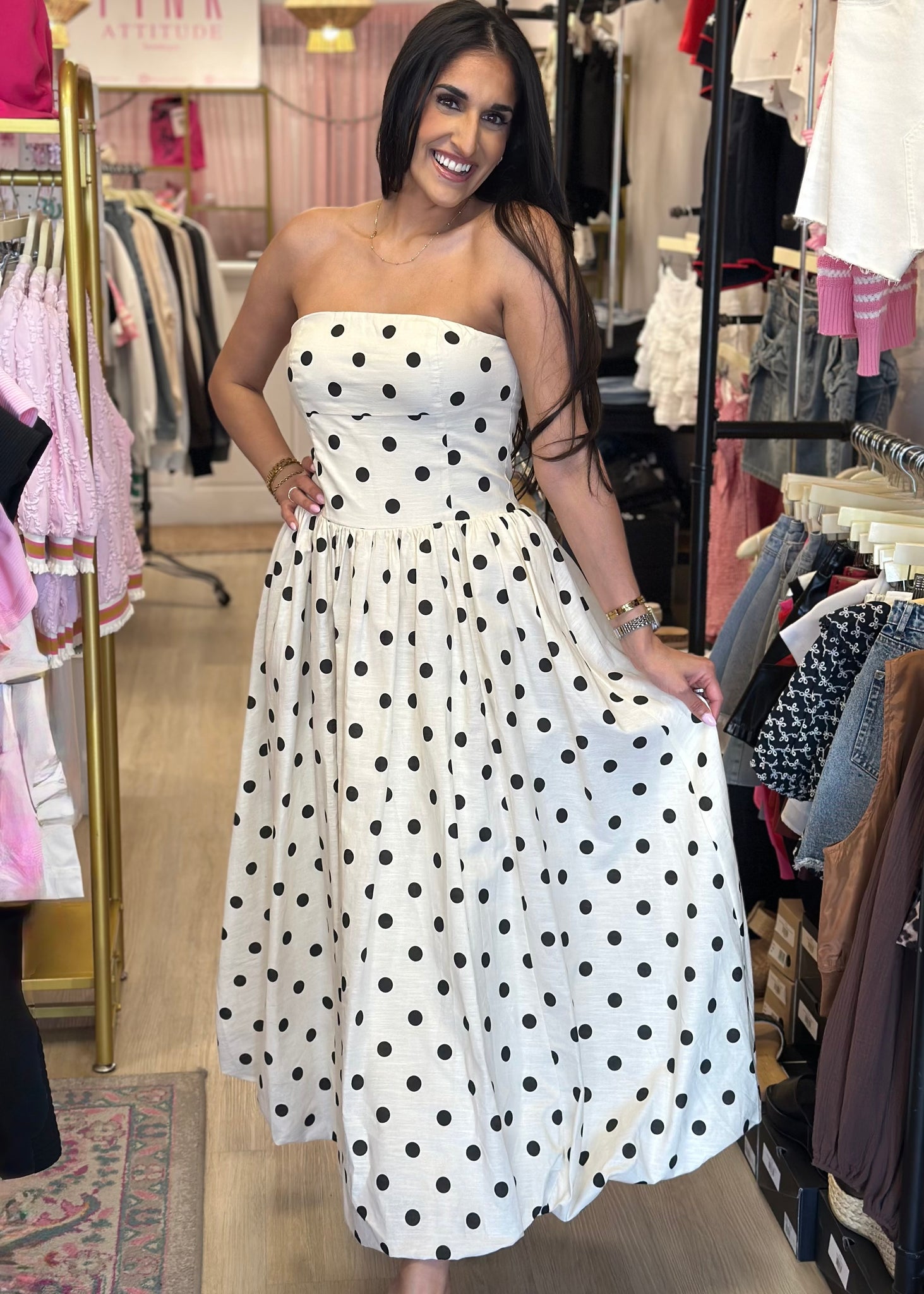 Pretty Woman Polka Dot Strapless Dress