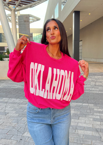 'OKLAHOMA' Hot Pink Oversize Sweatshirt