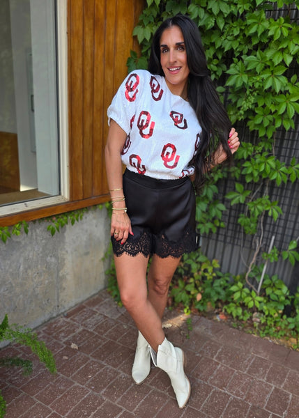 A Little Sentimental Black Satin & Lace Shorts