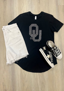Tailgates and Stadium Shouts Black OU Silver Studded Tee