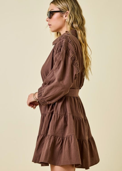Fall Festival Brown Belted Mini Dress