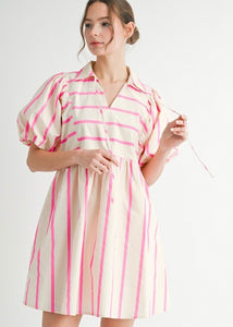 At The Market Pink Striped Baby Doll Dress