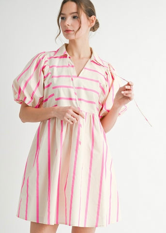 At The Market Pink Striped Baby Doll Dress