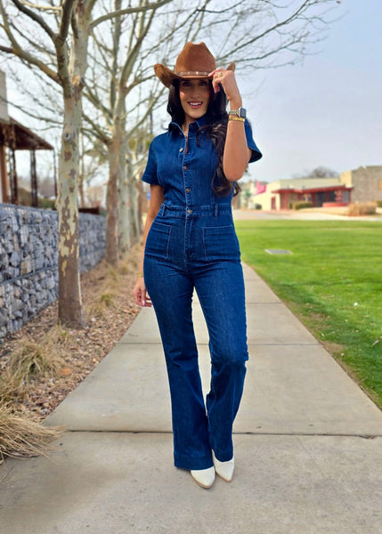 So Daring Dark Wash Denim Jumpsuit