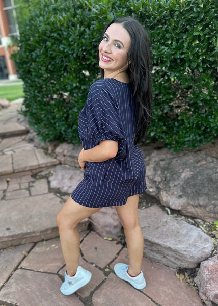 Taking Charge Navy & White 2 Pc Short Set