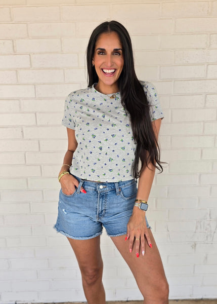 Ditsy Blueberry Grey Short Sleeve Tee
