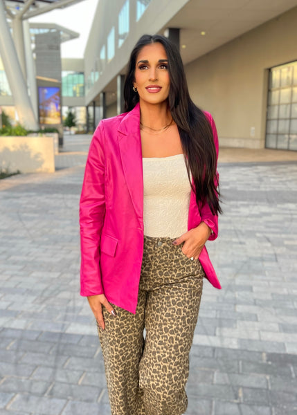 Embrace It Magenta Faux Leather Blazer