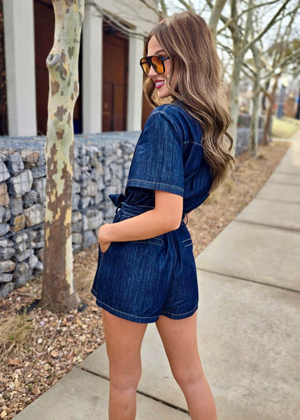 Big Spender Denim Short Sleeve Romper