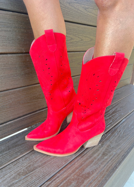 Olivia Red Cowgirl Boots With Cutout Detail