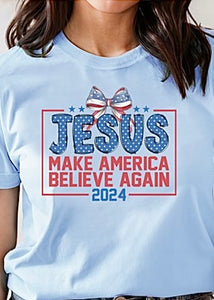 "Jesus Make America Believe Again" Blue Graphic Tee