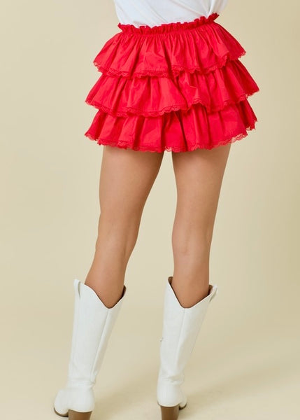 Flirty Fun Red Tiered Red Ruffle Skort