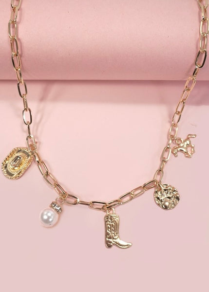 Western Boot Hat Horse Charm Necklace