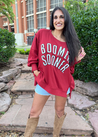 BOOMER SOONER Crimson Stadium Oversized Sweatshirt