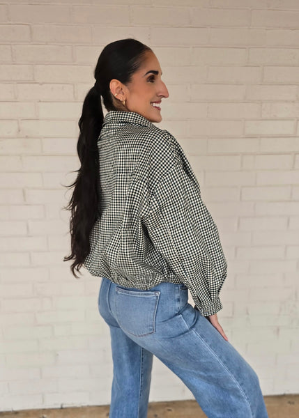 Checked In Long Sleeve Green Checked Bomber Jacket