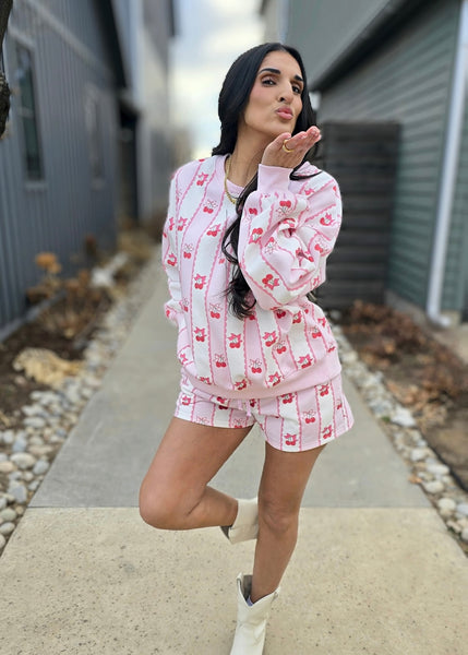 Cherry Love Pink 2 Pc. Sweatshirt/Short Set