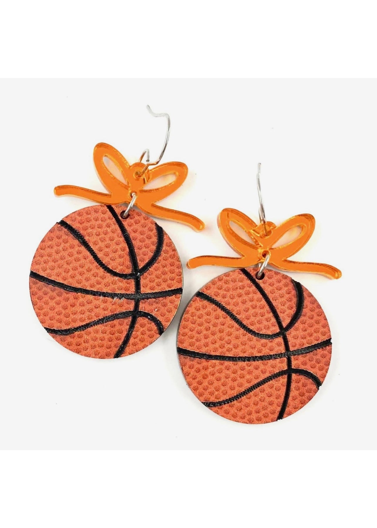 Orange Bows & Basketball Dangle Sport Earrings