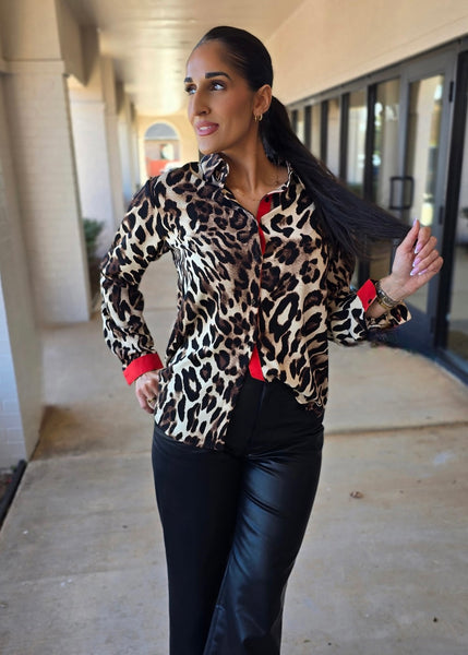Turn It Up Leopard Button Up Top