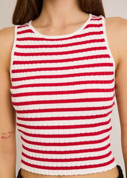 Always On Time Red & White Stripe Sleeveless Top
