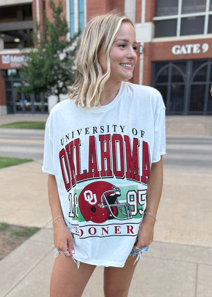 University Of Oklahoma Sooners Rhinestoned Helmet Stadium Tee