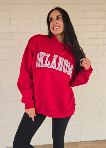 Crimson Oklahoma Mock Neck Sweatshirt
