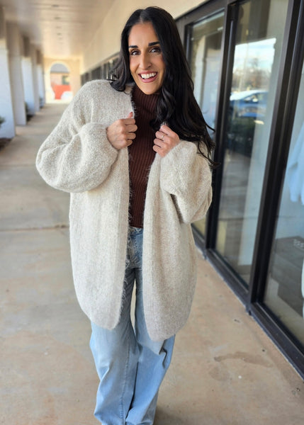 Staying Cozy Brushed Oversized Oatmeal Cardigan