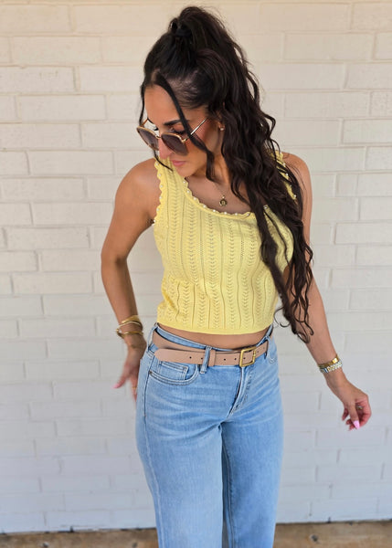 Pretty In Pearls Yellow Knit Tank