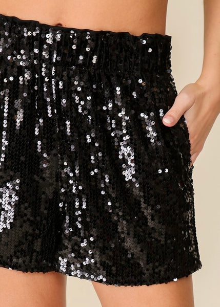 It's A Party Black Sequin Shorts