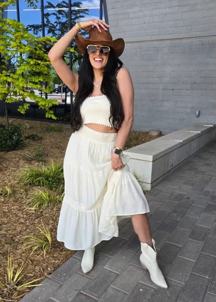 Still With It Scalloped Cropped Tube Top - Cream - LARGE