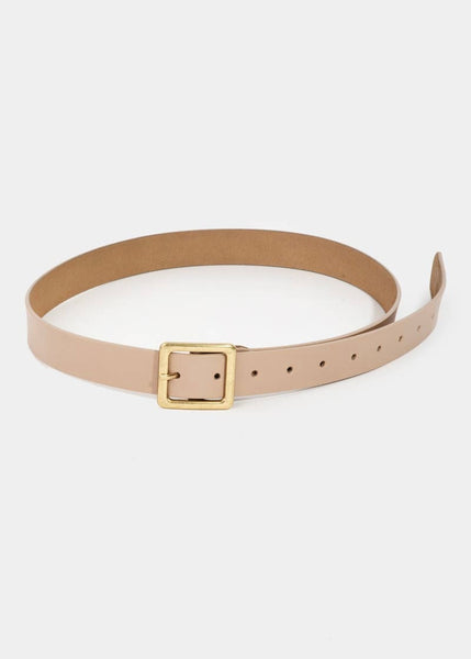 Beige Leather Square Buckle Belt