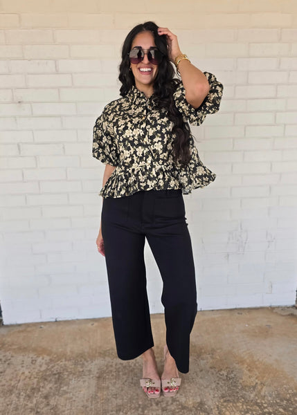 Plan On it Black Floral Babydoll Top