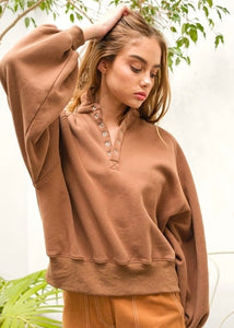 Snuggles & Cuddles Collared Brown Sweatshirt