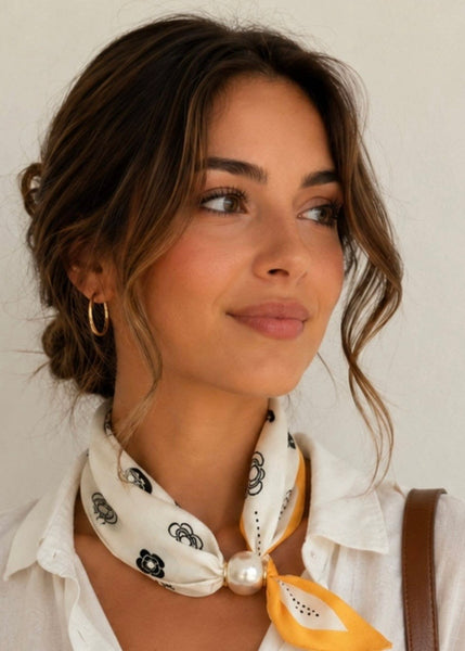 White & Black Polka Dot Scarf Magnetic Necklace