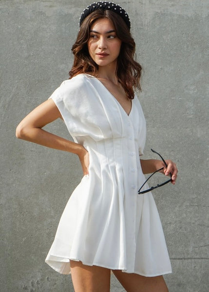 Let It Be White Button Up Mini Dress