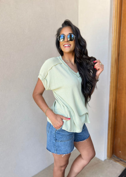 Summer Evenings Green V Neck Textured Top