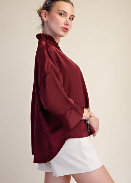 Makes Sense Burgundy Gold Button Up Blouse