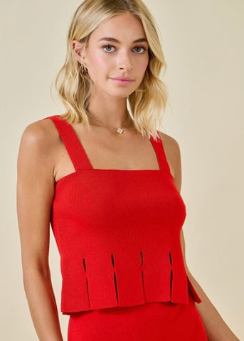 Just One Look Red Fringe Sweater Tank