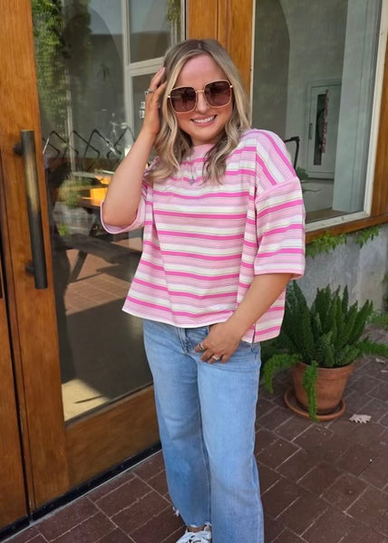 Fun Fact Pink Striped Pullover Tee