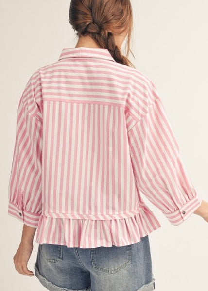 No Strategy Pink & White Striped Top