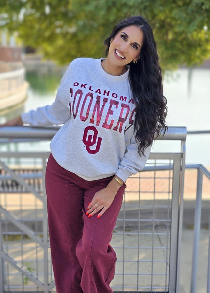 Oklahoma Sooners OU Grey Sequin Sweatshirt