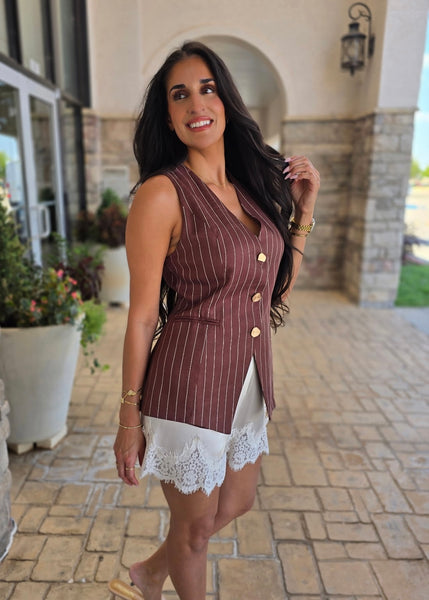 Bring It On Brown/Ivory Pin Stripe Vest