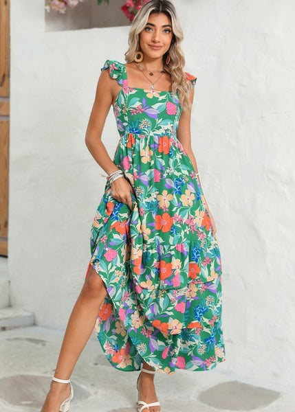 Sailing Away Green Floral Maxi Dress